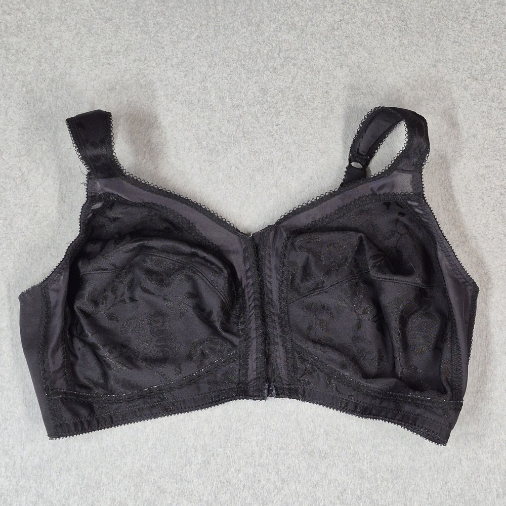 Playtex Women Bra 46DD Black Floral Wireless Unlined Adjustable Straps